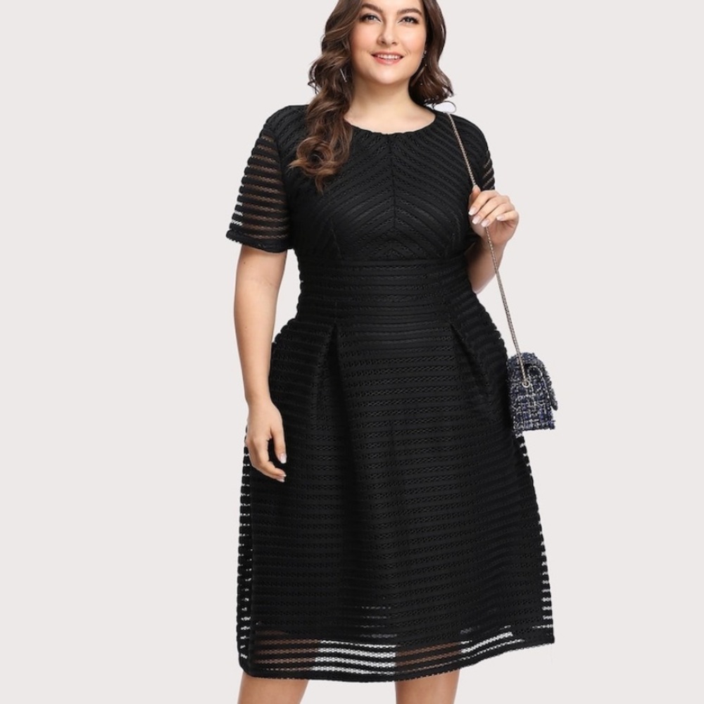 Black dress with pretty horizontal pattern overlay